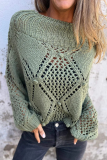 Casual Solid Color Hook Flower Hollow Out O Neck Tops