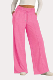 Casual Daily Solid Color Draw String Pocket Loose High Waist Wide Leg Solid Color Bottoms
