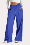Casual Daily Solid Color Draw String Pocket Loose High Waist Wide Leg Solid Color Bottoms