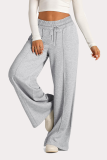 Casual Daily Solid Color Draw String Pocket Loose High Waist Wide Leg Solid Color Bottoms