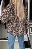 Casual Leopard Buttons Ruched O Neck Tops