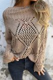 Casual Solid Color Hook Flower Hollow Out O Neck Tops