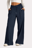 Casual Daily Solid Color Draw String Pocket Loose High Waist Wide Leg Solid Color Bottoms