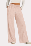 Casual Daily Solid Color Draw String Pocket Loose High Waist Wide Leg Solid Color Bottoms