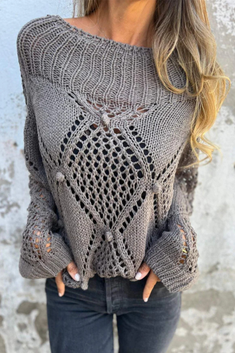Casual Solid Color Hook Flower Hollow Out O Neck Tops