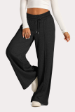 Casual Daily Solid Color Draw String Pocket Loose High Waist Wide Leg Solid Color Bottoms