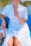 Casual Vacation Solid Color Jacquard Buckle V Neck A Line Dresses