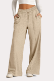 Casual Daily Solid Color Draw String Pocket Loose High Waist Wide Leg Solid Color Bottoms