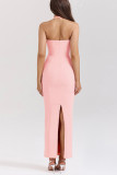 Sexy Solid Color Backless Slit Halter One Step Skirt Dresses
