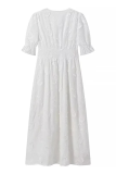 Casual Vacation Solid Color Jacquard Buckle V Neck A Line Dresses