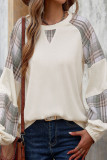 Casual Plaid Patchwork Contrast O Neck Tops
