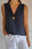 Casual Solid Color Buttons Turndown Collar Tops