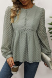 Daily Elegant Solid Color Jacquard Buttons Fur Ball O Neck Tops