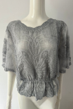 Casual Solid Color Lace O Neck Tops