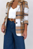 Casual Plaid Patchwork Contrast Turn-back Collar Outerwear