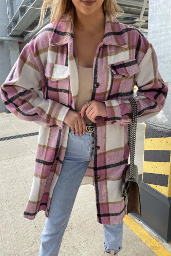 Casual Street Plaid Contrast Turndown Collar Tops