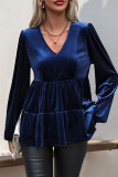 Casual Street Solid Color Patchwork Ruffle V Neck Tops
