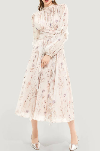 Elegant Flowers Ruffle Irregular Zipper Hooded Waist Skirt Dresses