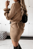 Casual Street Solid Color Draw String Turndown Collar Wrapped Skirt Dresses