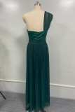 Sexy Prom Solid Color Slit Mesh Sloping Shoulder Evening Dresses