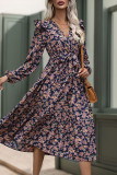 Street Elegant Flowers Lace Up Ruffle V Neck A Line Dresses