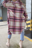 Casual Street Plaid Contrast Turndown Collar Tops