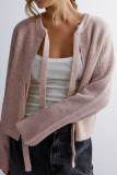 Casual Daily Solid Color Lace Up O Neck Outerwear