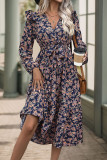 Street Elegant Flowers Lace Up Ruffle V Neck A Line Dresses
