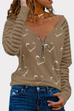 Casual Print Patchwork V Neck Tops