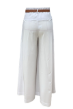 Casual Solid Color Pocket With Belt Loose High Waist Wide Leg Solid Color Bottoms