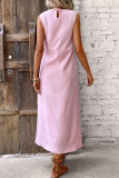 Casual Daily Solid Color Buttons O Neck Vest Dresses