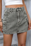 Casual Street Solid Color Distressed Pocket Patchwork Mid Waist Denim Skirts