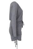 Sexy Daily Solid Color Draw String Oblique Collar Wrapped Skirt Dresses