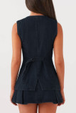 Casual Street Solid Color Buttons Adjustable O Neck Sleeveless Two Pieces