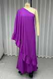 Sexy Solid Color Ruffle Irregular Sloping Shoulder Irregular Dresses