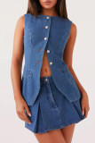 Casual Street Solid Color Buttons Adjustable O Neck Sleeveless Two Pieces