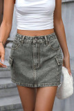 Casual Street Solid Color Distressed Pocket Patchwork Mid Waist Denim Skirts