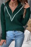 Casual Daily Solid Color Zipper Weave Contrast Turndown Collar Tops