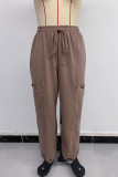 Casual Daily Solid Color Pocket Lace Up Loose High Waist Solid Color Bottoms
