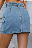 Casual Street Solid Color Distressed Pocket Patchwork Mid Waist Denim Skirts