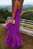 Sexy Solid Color Ruffle Irregular Sloping Shoulder Irregular Dresses