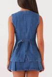 Casual Street Solid Color Buttons Adjustable O Neck Sleeveless Two Pieces