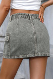 Casual Street Solid Color Distressed Pocket Patchwork Mid Waist Denim Skirts