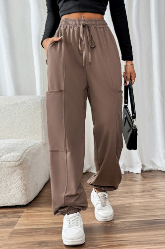Casual Daily Solid Color Pocket Lace Up Loose High Waist Solid Color Bottoms