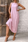 Casual Daily Solid Color Buttons O Neck Vest Dresses