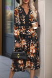 Street Elegant Floral Print Ruffle V Neck A Line Dresses