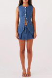 Casual Street Solid Color Buttons Adjustable O Neck Sleeveless Two Pieces