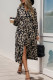Street Elegant Floral Print Lace Up Slit Contrast Turndown Collar Long Sleeve Dresses