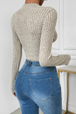 Street Daily Solid Color Buttons Potholes V Neck Skinny Bodysuits