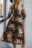Street Elegant Floral Print Ruffle V Neck A Line Dresses